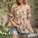 thumbnail image 3 of Blusa informal color caqui con mangas cortas y cuello redondo para mujer, camisa con volantes florales XXL, 3 of 6