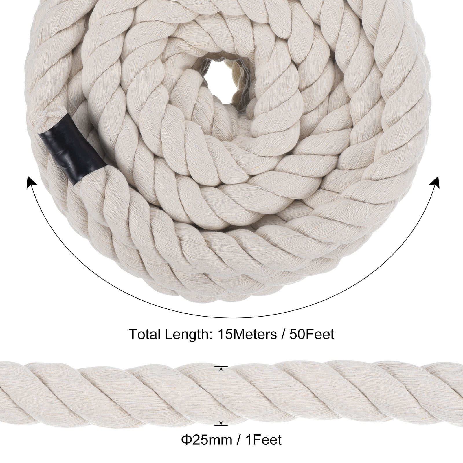 Tug of War Rope 1.25 inch × 25 feet, White Twisted Cotton Rope Natural  Thick Rope for Hanging, Swing, Landscaping, Nautical