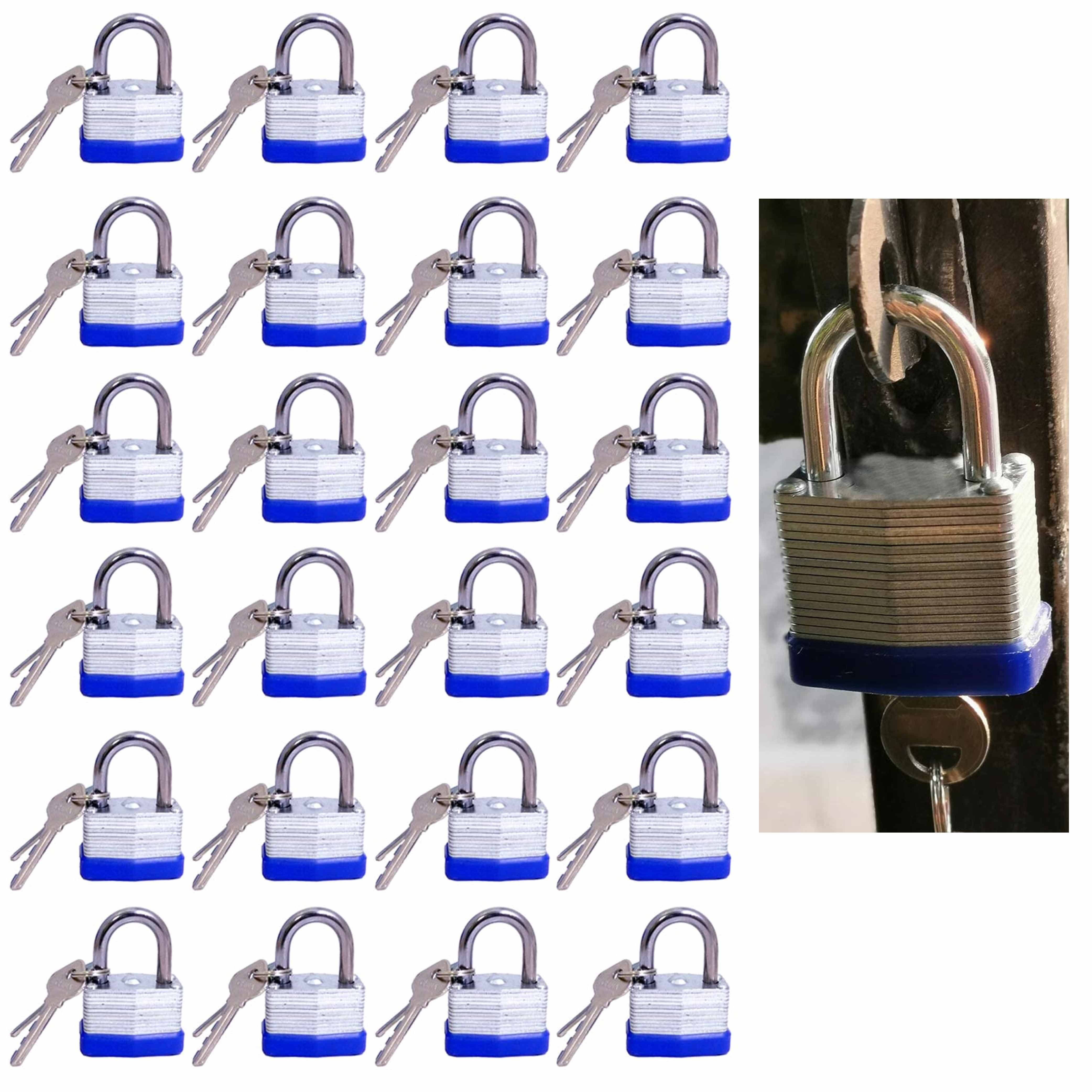 24 Pc Laminated Keyed Padlocks Pad Locks 40mm w/ 2 Keys Hardener Steel