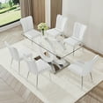 thumbnail image 7 of Glass Dining Table, Large Modern Minimalist with Tempered Glass Tabletop, MDF OC Shaped Bracket and Metal base, Rectangular Table for 6-8 People, Dining Room,Kitchen, Living Room, Transparent+White, 7 of 7