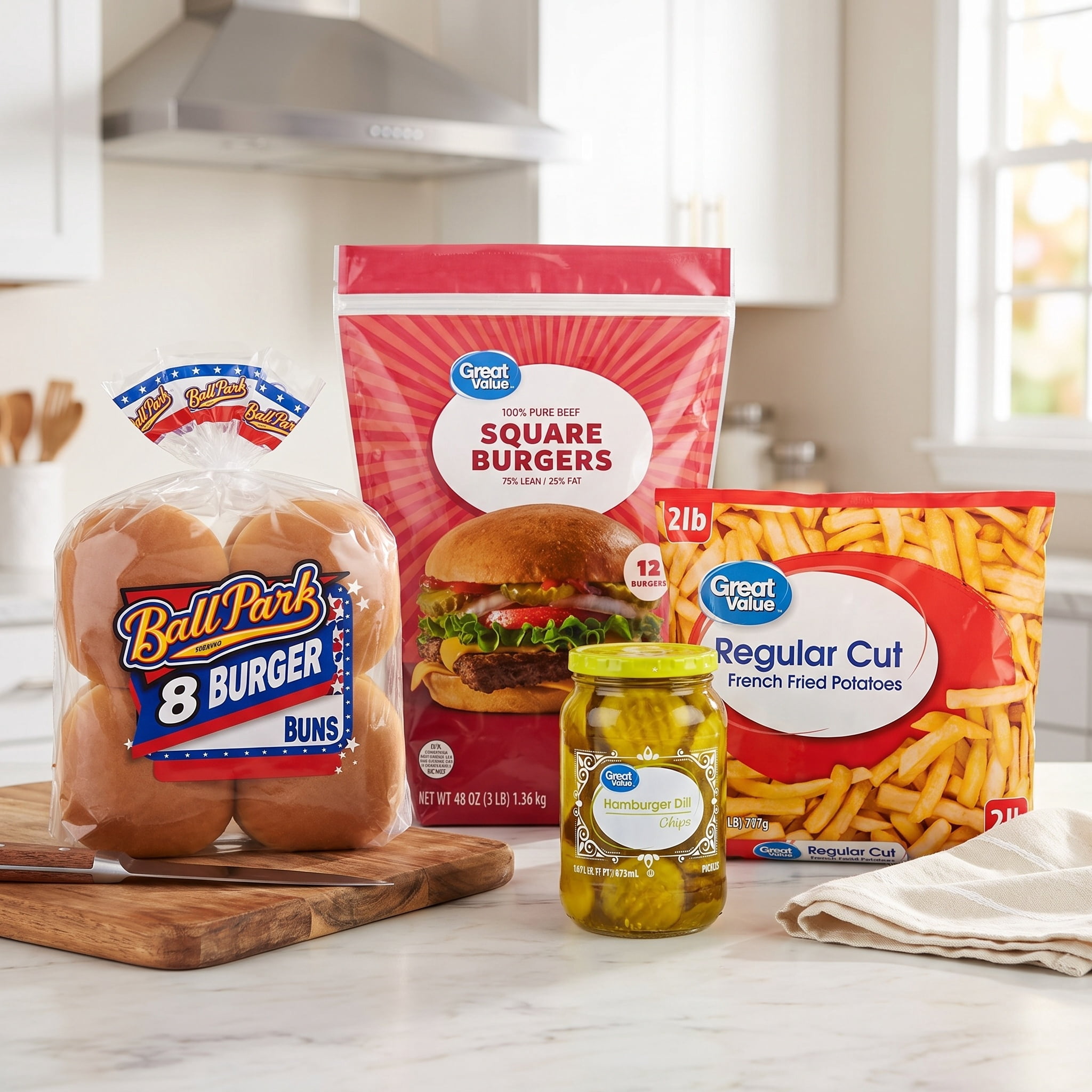 Square Burger and French Fries Meal Bundle