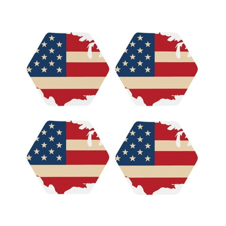 

Honeii American Flag Map Print Leather Coaster Set of 4 Ideal for Safeguarding Your Furniture from Drinks Spills and Effortless Cleanup-Hexagon