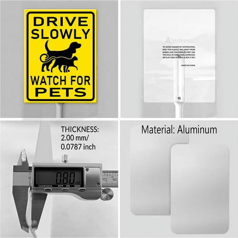 Soliyoahee Drive Slowly Watch For Pets Yard Sign with Stake 8x12inch Rustproof Aluminum Lawn Decorations Road Safety Sign for Outdoor Road Street Garden Decor