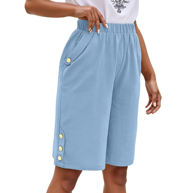Pantalones informales de mujer con corte recto y holgado - Pantalones de verano con bolsillos con botón - S-XXXL