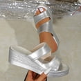 thumbnail image 6 of FRSASU Women's Platform Wedge Sandals Comfortable Slip-On Open-Toe Sandals Outdoor Non-Slip Two Band Sandals Slippers Silver, 6 of 9
