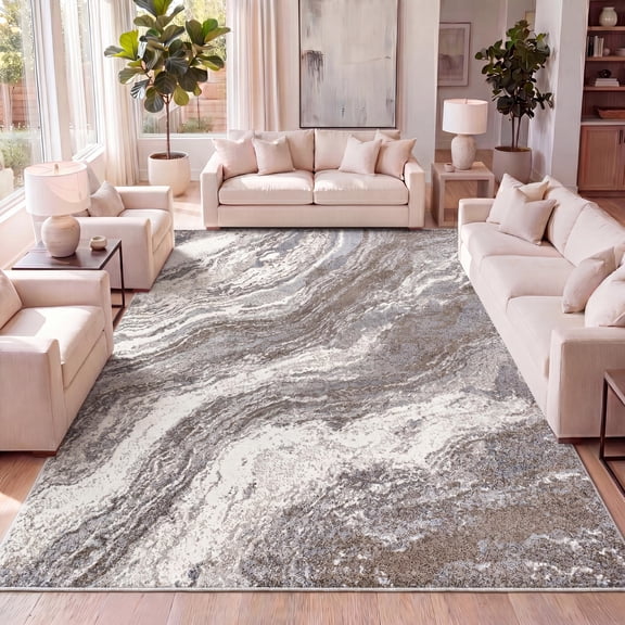 JONATHAN Y SUPERSOFT 8 x 10 Area Rug, Kassia Contemporary Glam Abstract Marble - Brown/Gray, SEU300C-8