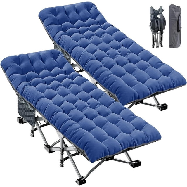 FICISOG Lot de 2 Lits de Camping Portables, Supportant 900LBS Lit de Couchage Pliant avec Sac de Rangement et Matelas