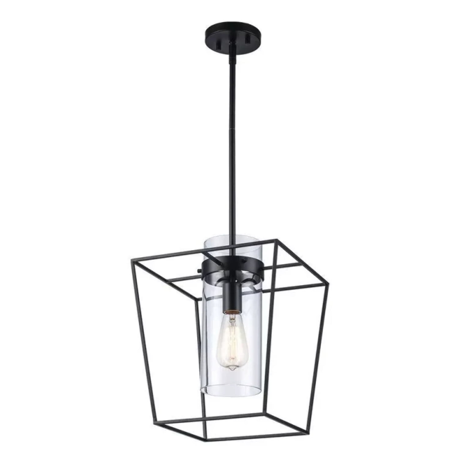 Open Box Monteaux Lighting 12 in. 1-Light Black Pendant Light Fixture w/Clear Glass