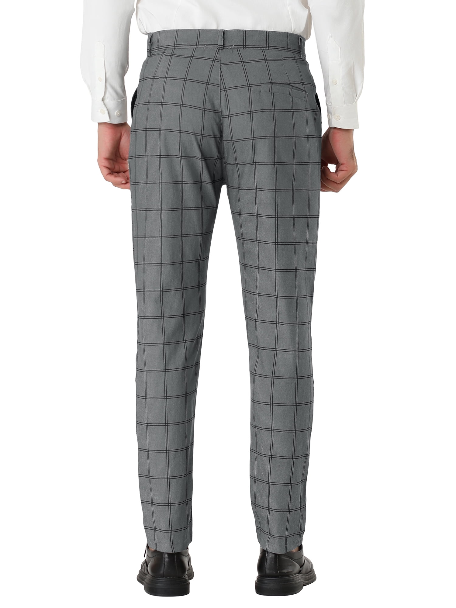 Unique Bargains Men's Slim Fit Plaid Business Pants Trousers with Pockets 38 Dark Gray