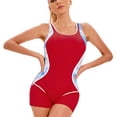 thumbnail image 3 of Traje de baño de una pieza rojo de talla grande con protección para el pecho y detalle de abertura, XXL, escote en U con efecto tie dye, 3 of 7