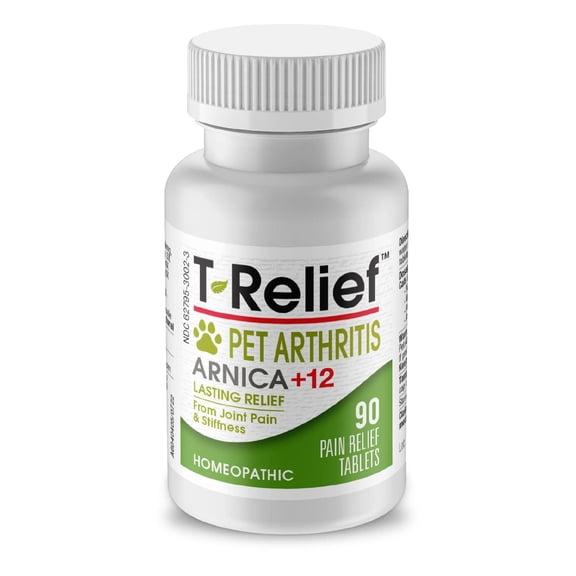 MediNatura T-Relief Pet Arthritis Relief Arnica 12 Powerful Natural Homeopathic Medicines - Help Ease Hip & Joint Pain for Dog & Cat - 90 Tablets