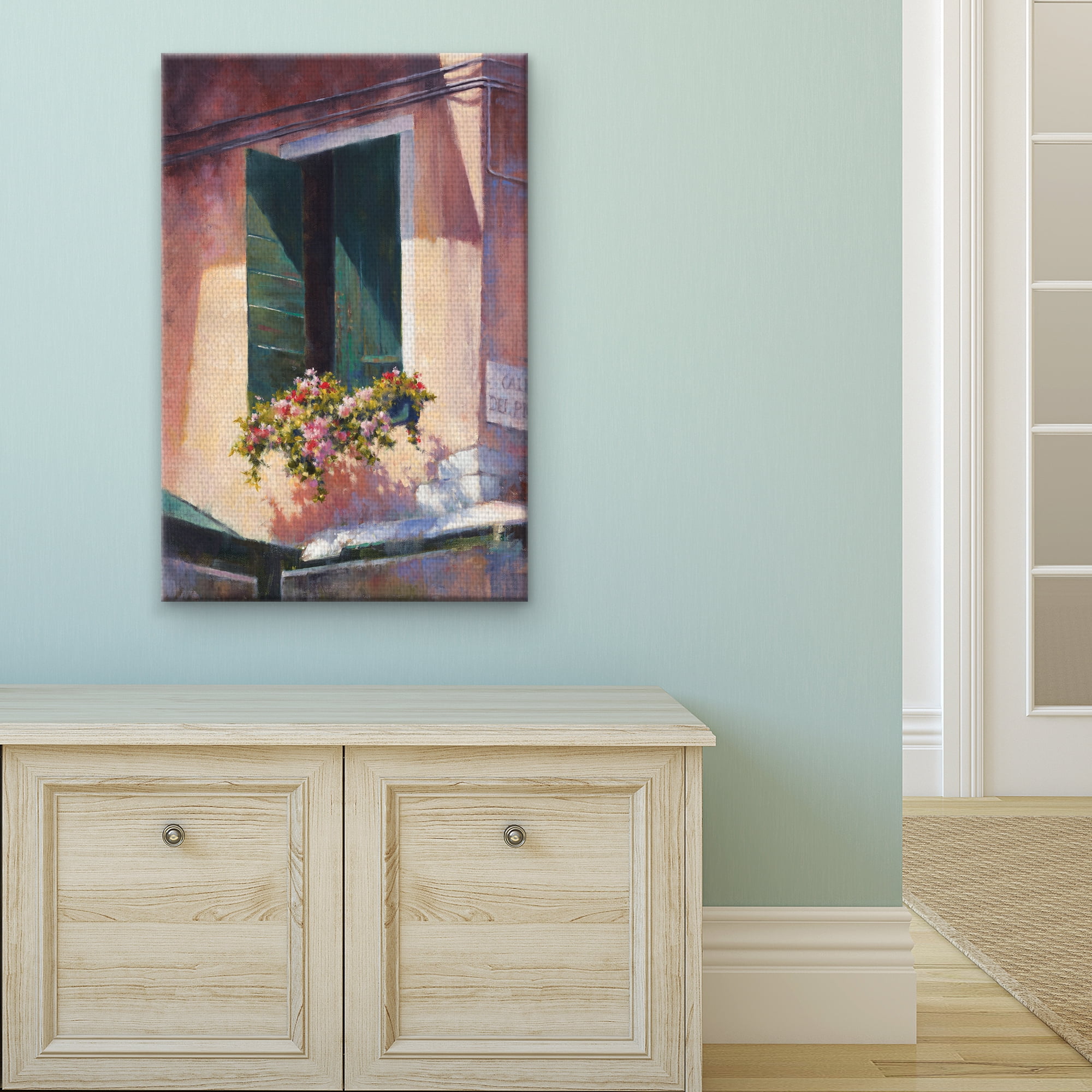 Masterpiece Art Gallery Green Shutters Apartment Flowers by David Marty Canvas Art Print 24" x 36"