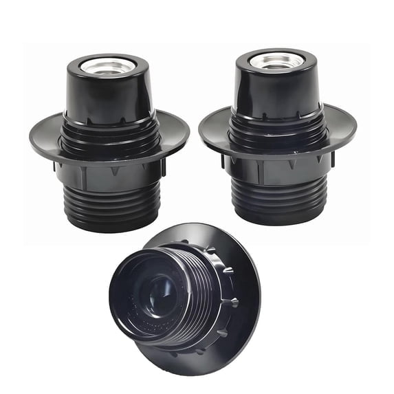 TWDRTDD E12 Candelabra Socket,Candelabra Base Lamp Holder Light Socket Black (Full Uno Thread and Ring), Black 3-Pack