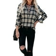 thumbnail image 3 of One opening Women Juniors Casual Long Sleeve Loose Shirt, Lapel Plaid Placket Front Blouse, 3 of 9