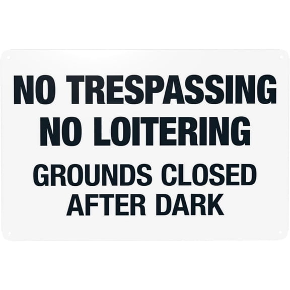 No Loitering Grounds Closed After Dark Warning Sign, Security Safety Metal Signs, Vintage Caution Poster Wall Decor for Business Office Home Street Road Custom Use 12 x 8 Inch