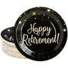 80 Pack Happy Retirement Paper Plates for Party Supplies, Star Design, Black (9 in)
