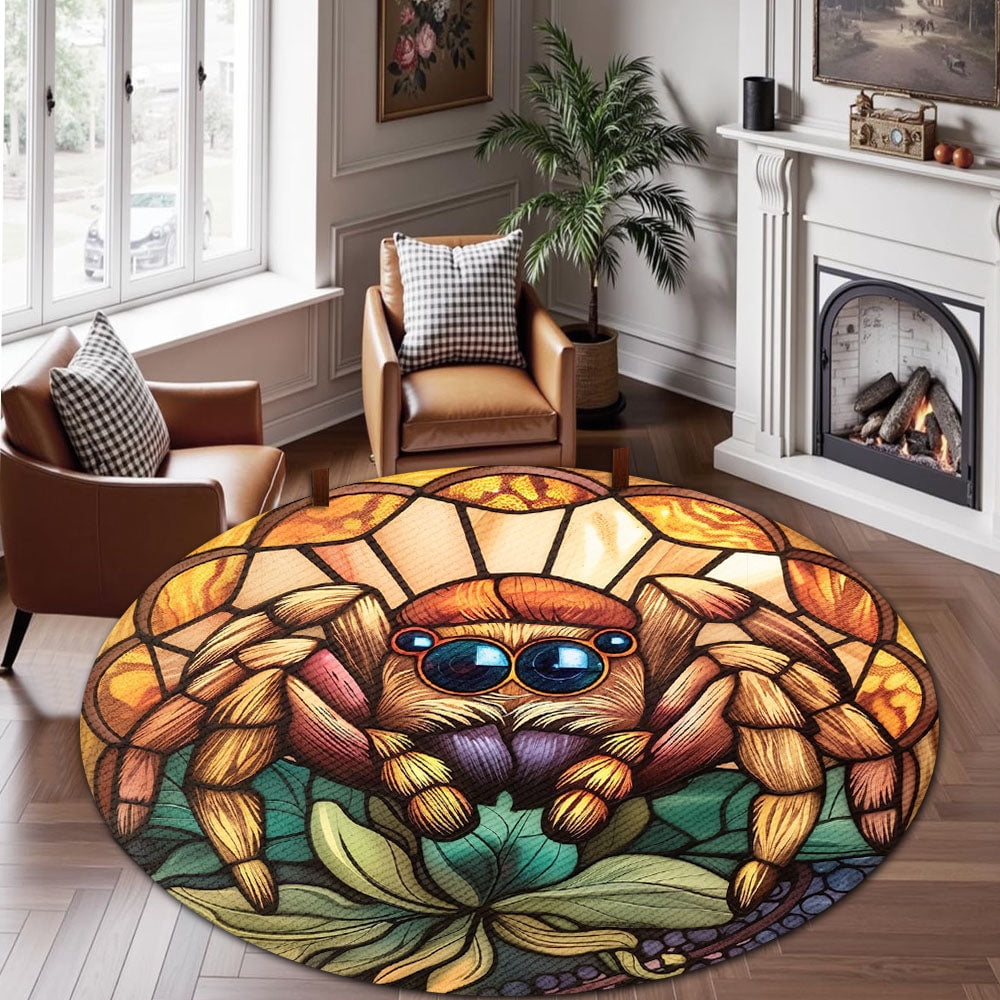 Circle Area Rug, Jumping Spider Washable Non-Slip Floor Carpet, Soft Rug for Living Room Bedroom Decor 71 Inch