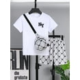 thumbnail image 3 of Mikrdoo Big Boys Summer Outfits Letter Print Casual Tee Fashion Full Print Shorts With A Satchel 3Pcs Clothes Set (7-15Y,White), 3 of 9