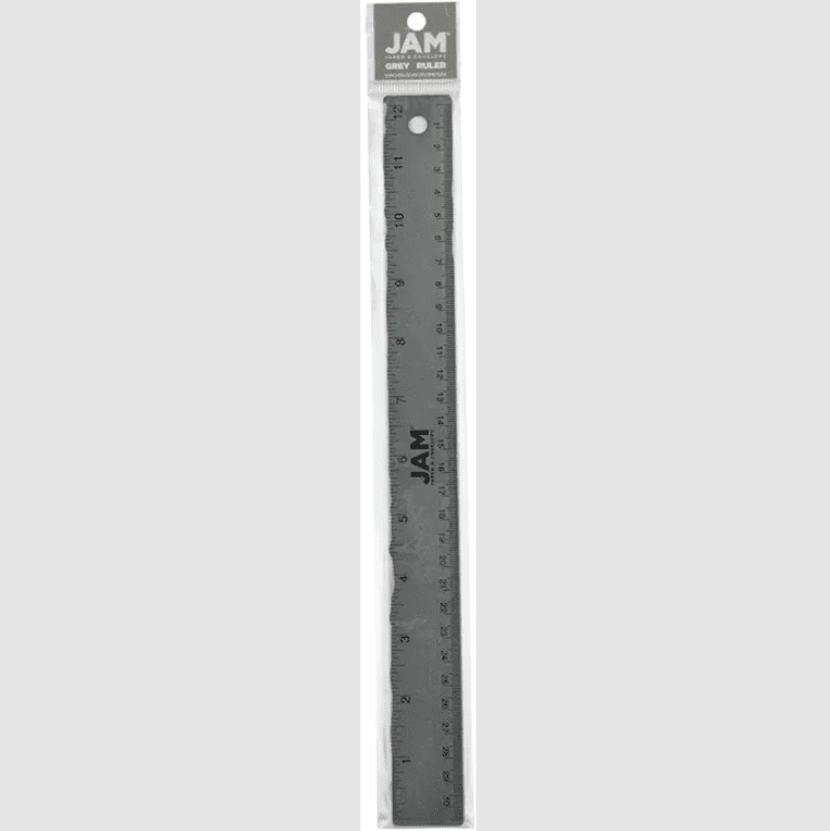JAM Paper Stainless Steel Ruler, 12 Inch, Metal Ruler with Non,Skid Cork Backing, Grey Metallic, 12/Pack