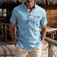 thumbnail image 2 of Men's Casual Button Up Shirt Polyester Blend | Short Sleeve Stand Collar With Breathable Fabric Beach Shirt | Sun Protection Vacation Tops Comfortable Daily | Zenithor,Sky Blue XL, 2 of 8
