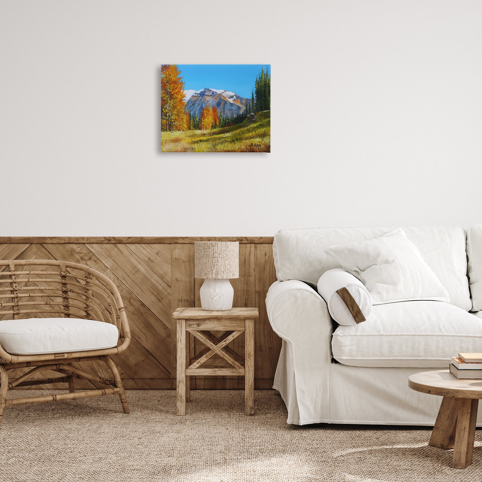 Stupell Industries Autumnal Mountain Valley Landscape & Nature Painting Wrapped Canvas Art Print Wall Art, 20 x 16