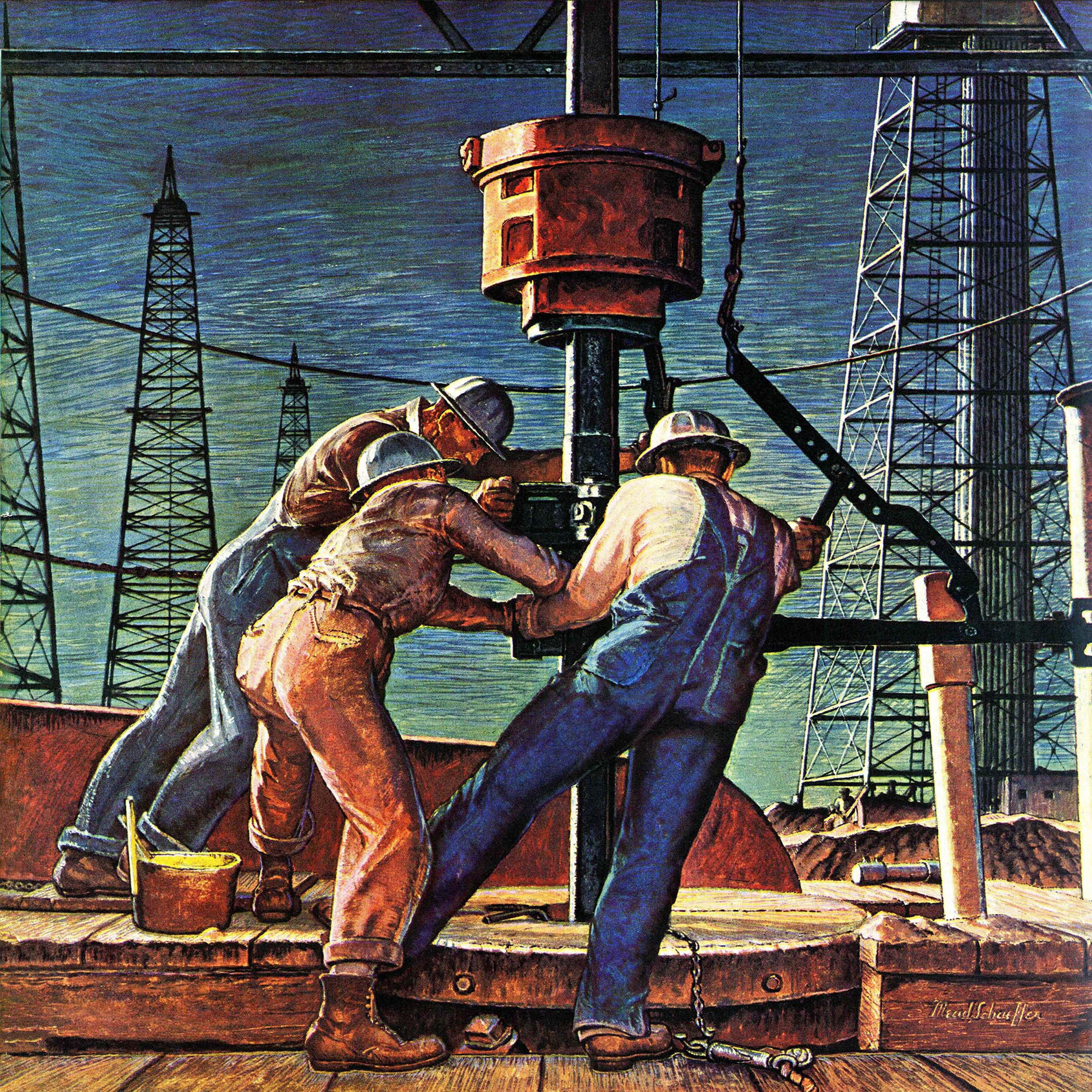 Marmont Hill Drilling for Oil by Mead Schaeffer Painting Print on Wrapped Canvas