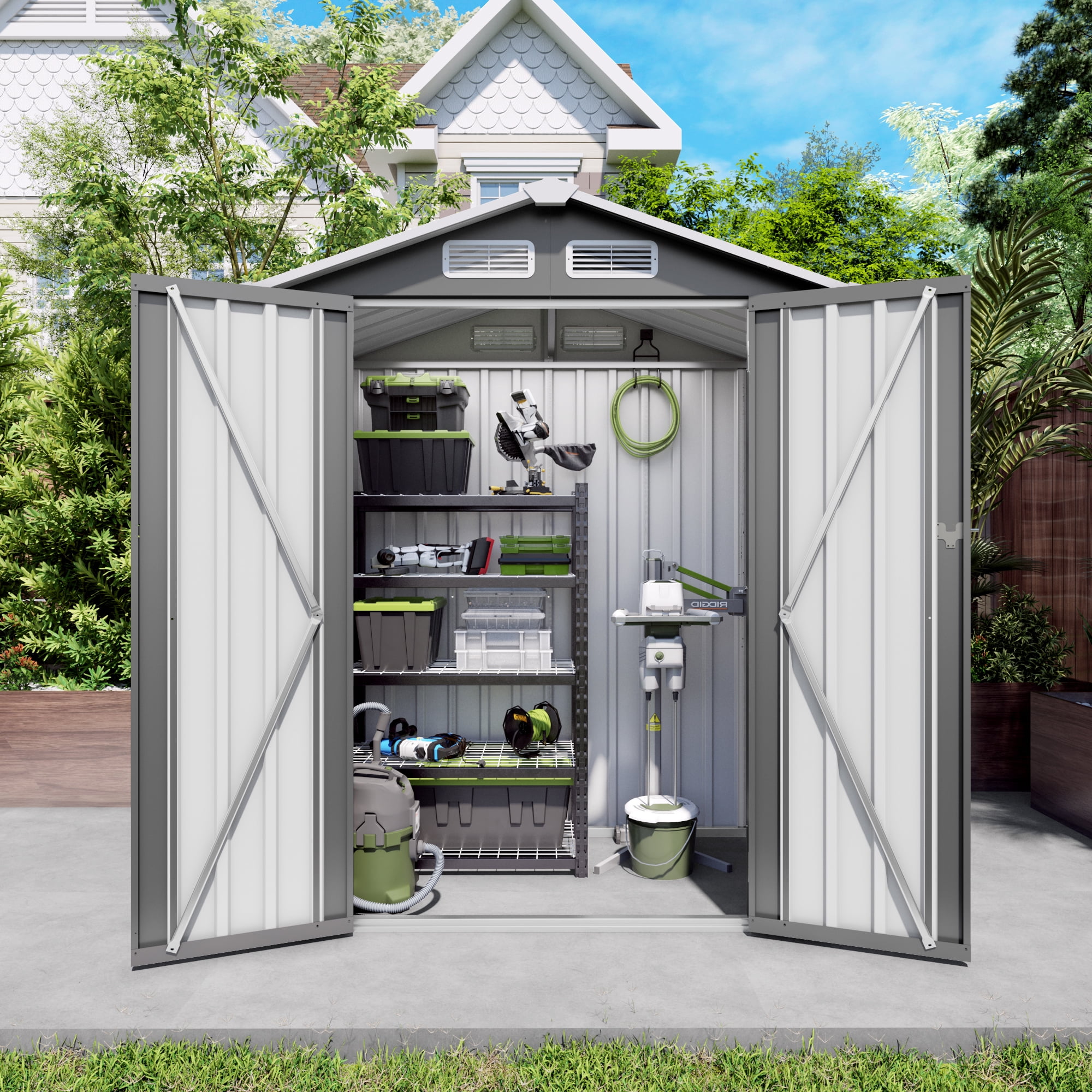 Vigo huseeo 5x3x6FT Metal Sheds & Outdoor Storage, Tool Shed for Patio Backyard Garden (Gray)