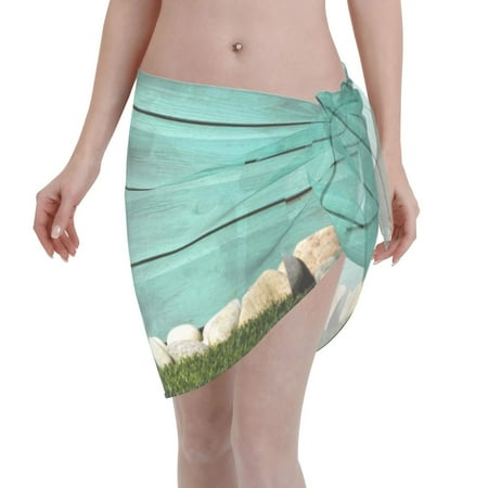 Qekee Wood Grain Women s Short Sarongs Cover Ups Sheer Bikini Wraps for Swimwear