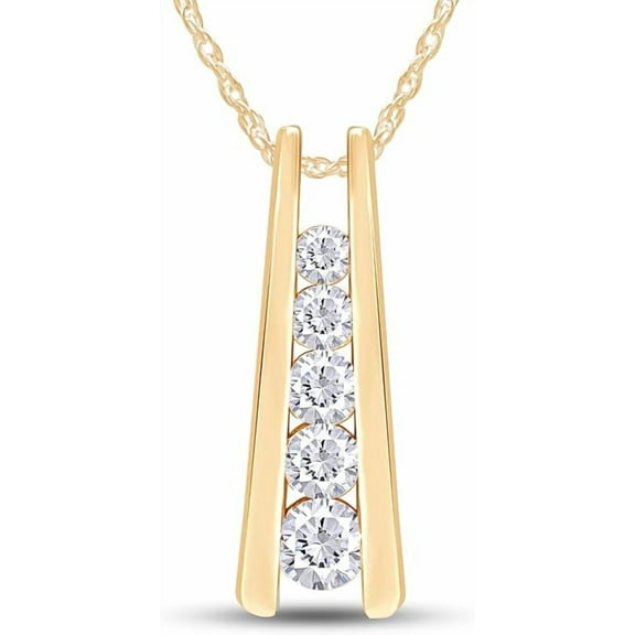 2 Ct Round Cut Real Moissanite Women's Five Stone Pendant Necklace 14k Yellow Gold Plated 925 Silver