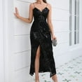thumbnail image 2 of Wycnly Dresses for Women 2025 Wedding Guest Elegant Embroidery Sexy Slit Wrap Hip Hem Cami Long Dresses Floral Print Sleeveless V-Neck Maxi Formal Dresses for Women Black XS, 2 of 4