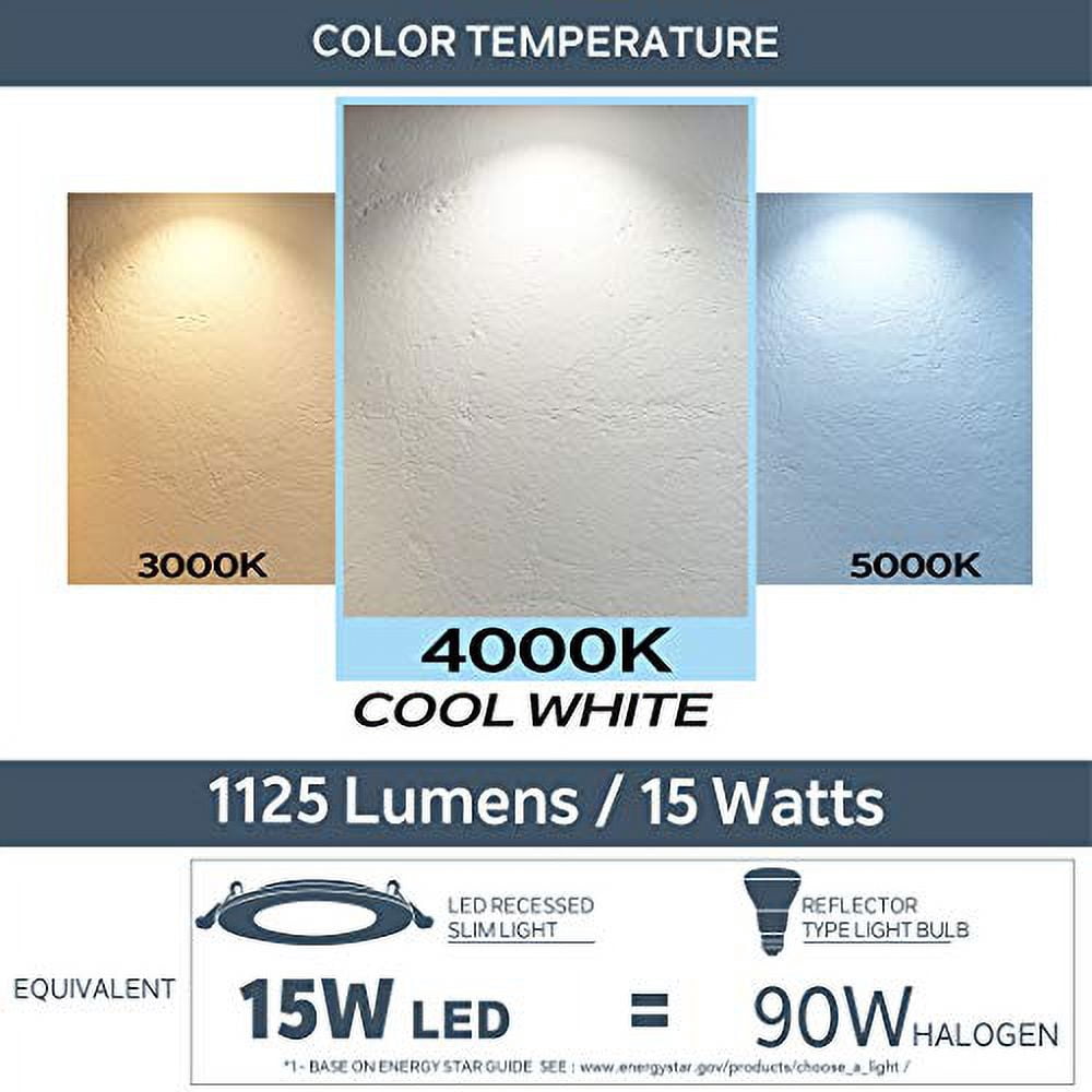 Nadair, 6’’ LED Recessed Ultra Slim Lights, 4000K (cool white), 1-Pack, IC Rated, Dimmable, 15W=90W, 1125 Lumens, Quick Connect System, White Finish / Brushed nickel trim included, Round