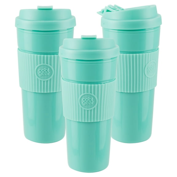 Cool Gear 3-Pack Eco 2 Go Coffee Mug with Protective Removable Band | Dishwasher Safe, Spillproof, Double-Wall Insulated Travel Mug for Coffee, Tea, and More | Green Tea Pack