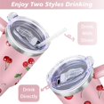 thumbnail image 5 of 40oz Red Cherry Fruit Pattern Stainless Steel Flip Straw Tumbler Spill Proof Travel Cup Double Wall Vacuum Insulated Coffee Mug with Top Handle, 5 of 6