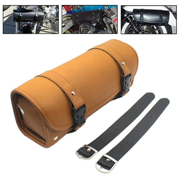 Universal Motorbike PU Leather Saddlebags Sissy Bar Tool Bag Pouch Fork Brown