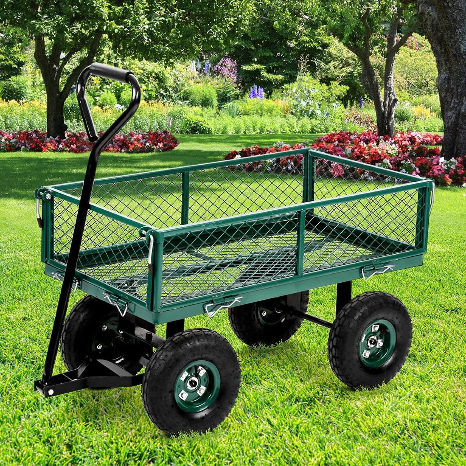 Garden Carts Outdoor Beach Lawn Yard Buggy Steel Utility Garden Wagon