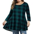 thumbnail image 3 of safuny Womens Top Plaid Swing Hem Tunic Long Tops Comfy Casual Dressy Loose Pullover Plus Size Blouses Shirts Round Neck Long Sleeve Blue XXL, 3 of 5