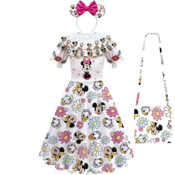 New Disney Mickey Mouse Daisy Baby Girl Cute Princess Dresses Kid Casual Dress Backless Toddler Cartoon Puff Sleeve Clothes 2-8T2T Gao Jinjia LED