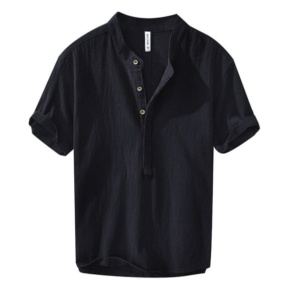 Men's Summer Linen Short Sleeve Half Button Shirt - Comfortable, Stylish
