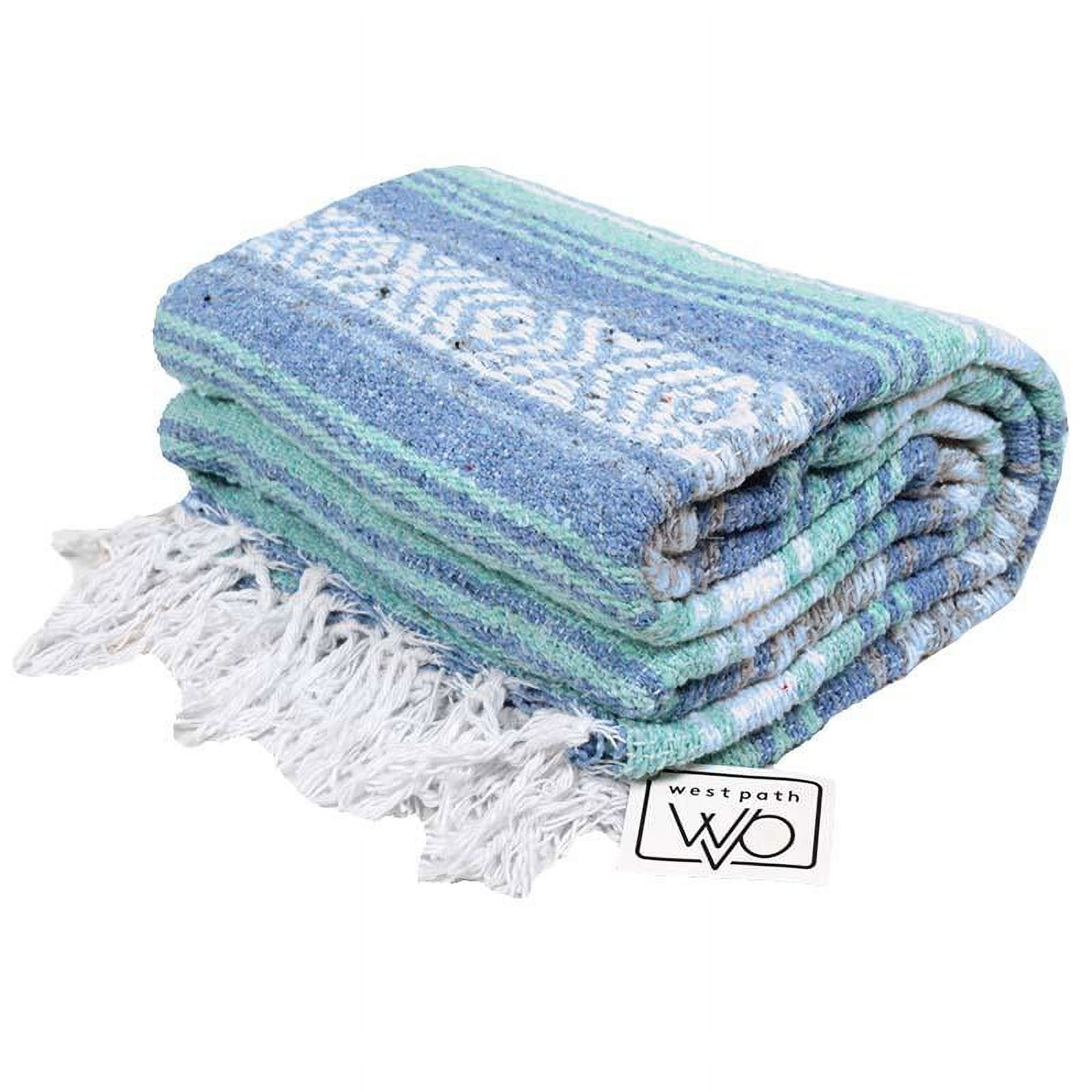 Mexican Blanket Blue White Yoga Blanket | Falsa | Beach Blanket | Serape | Outdoor Blanket | Throw Blanket for Bed, Couch, Van, Picnic, or Travel
