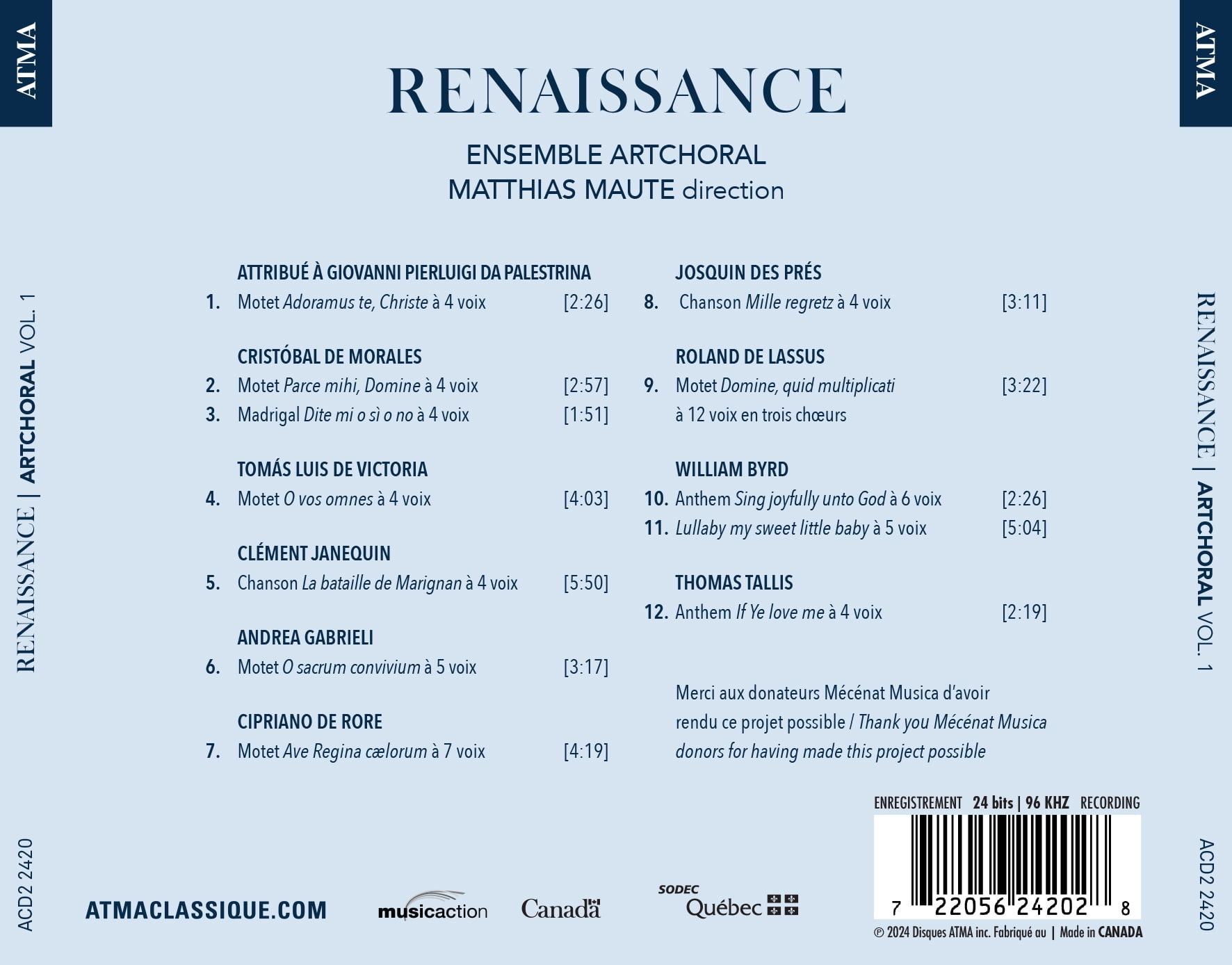 Ensemble Artchoral - Art Choral Vol 1: Renaissance - Music & Performance - CD