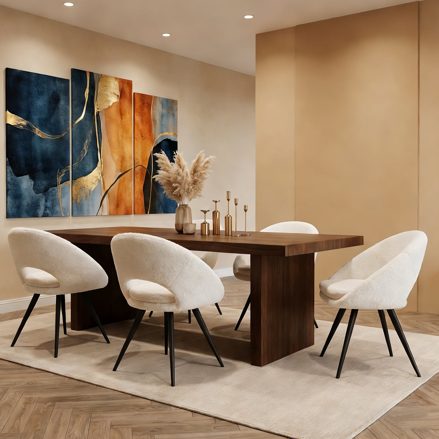 Modern Dining Chairs set of 6 Upholstered Kitchen Chairs Dining Room Chairs Comfortable Side Accent Chairs with Curved Back for Kitchen Living Room Restaurant (White)