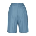 thumbnail image 6 of RYRJJ Bermuda Shorts for Women Wide Leg Cotton Linen Knee Length Summer Casual Long Shorts Loose High Waisted Short with Pockets(Blue,L), 6 of 6