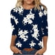thumbnail image 2 of ICHUANYI Clearance Women's Fashion Printed T-shirt 3/4 Sleeves Blouse Round Neck Casual Tops(Navy, S) ICHUANYI WER2023080810978, 2 of 5