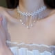 thumbnail image 2 of 1 Uds. Elegante collar de diamantes con flecos de perlas dobles y flores, collar adornado para mujer, 2 of 5