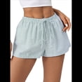 thumbnail image 3 of Pantalones Cortos Tipo Bóxer de Verano con Cintura Elástica, Cordón Ajustable y Estampado de Rayas para Mujer Verde S, 3 of 7