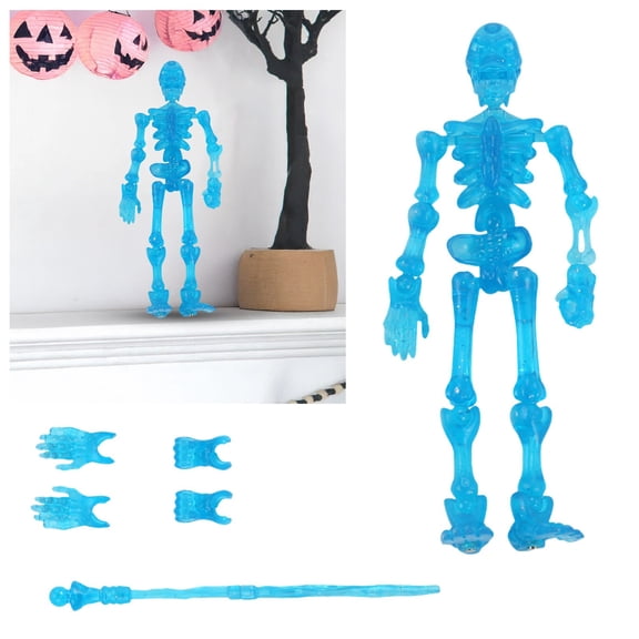 1Pc Sky Blue Plastic Posable Skeleton Action Figure,Fully Articulated Mini Skeleton with Display Stand for Halloween Desk Shelf Decor Collectible,One Size,Sky Blue (Clearance)
