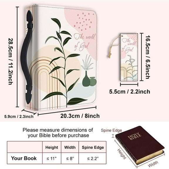 1pc Large Bible Cover 8x11 inch PU Leather Bible Case with Bookmark Boho Theme Bible Carrying Case for Women Men Christian Bible Note Books Carrying Accessories