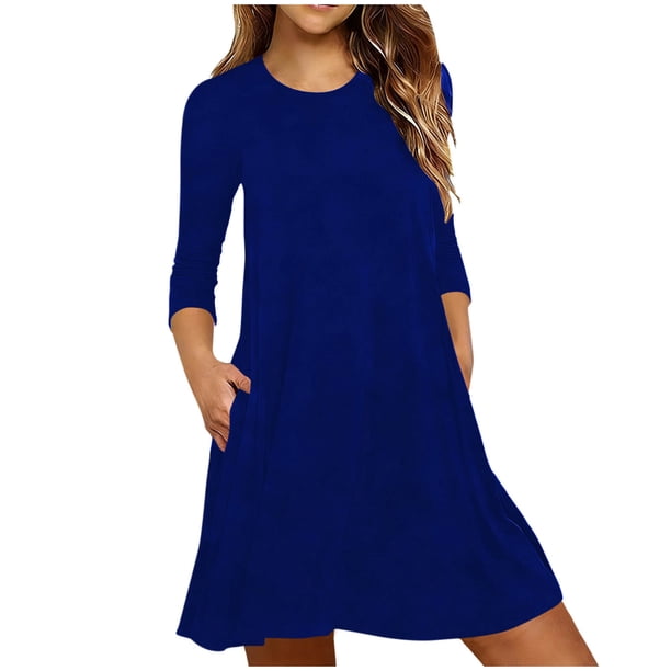 Vestido Largo de Manga Larga para las Mujeres Color Sólido Cuello Redondo Suelto Medio Ternera Vestido de Noche, Vestido Casual de Manga Larga para las Mujeres Dormir