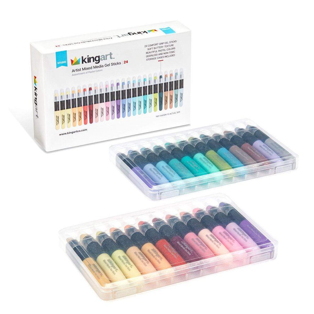 KINGART® Gel Stick Artist Watercolor Crayons, Set of 24 Unique Pastel
