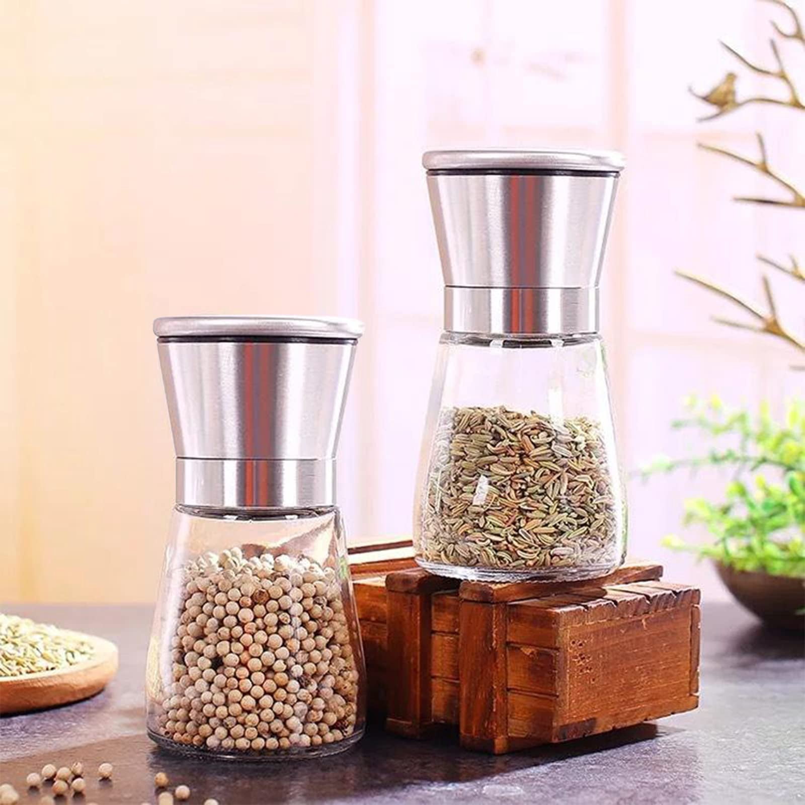 Salt and Pepper Grinder Set Refillable Adjustable Coarseness Stainless Steel with Ceramic Rotor Kitchen Spice Mills Set of 2